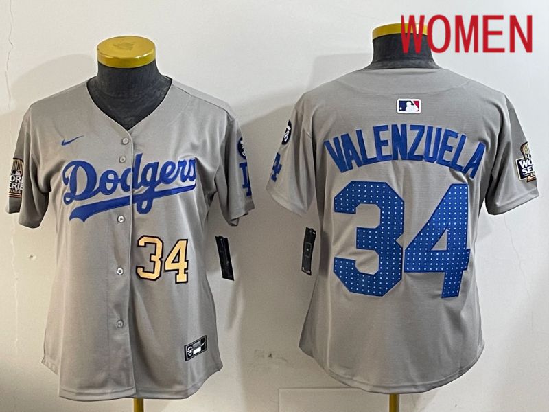 Women Los Angeles Dodgers #34 Valenzuela Grey Game 2024 Nike MLB Jersey style 12052